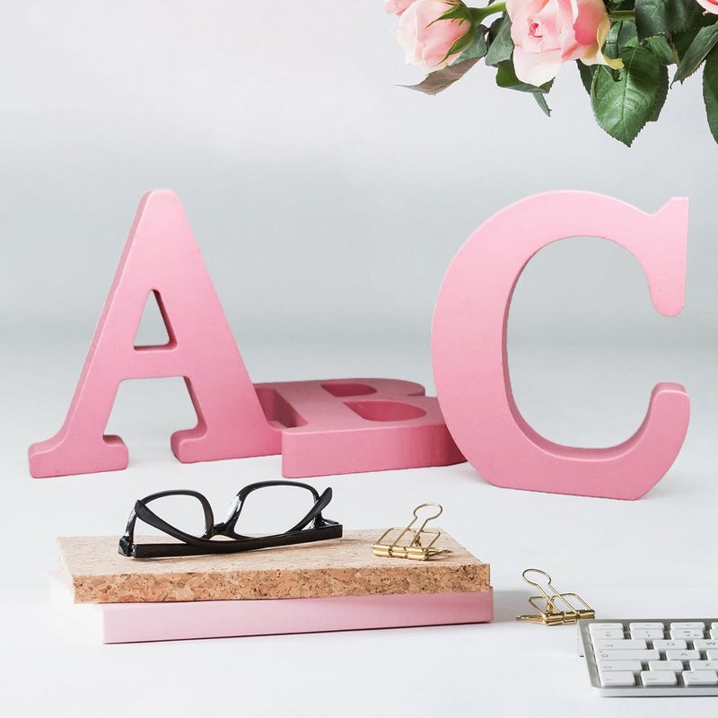 AOCEAN 6 Inch Pink Wood Letters Unfinished Wooden Letters for Wall Decorative Standing Letters Slices Sign Board for Crafts Christmas Decoration Home Party Projects (H) - Image 5